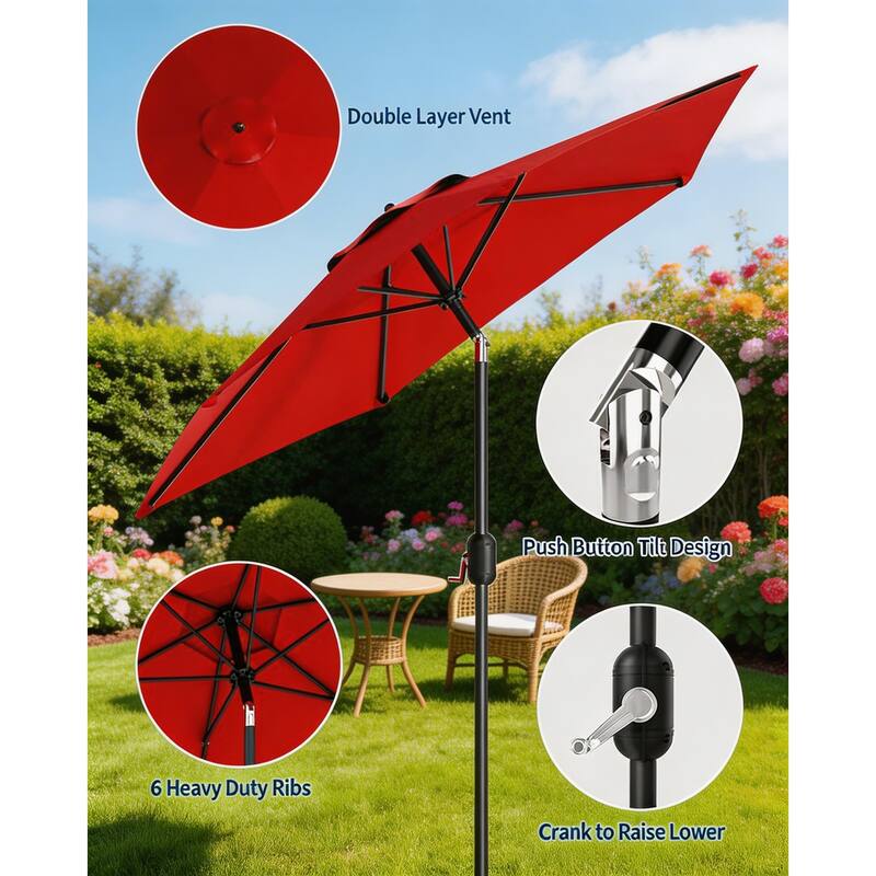 10ft Outdoor Patio Umbrella, with Crank Lift & Push Button Tilt, UV Protection Waterproof