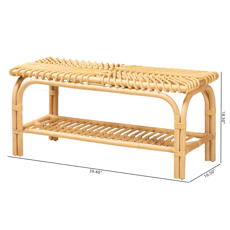 Himari Modern Bohemian Natural Brown Rattan Accent Bench