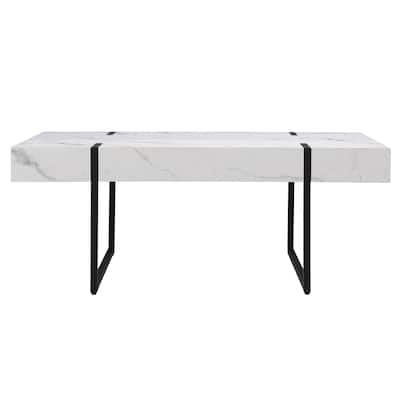 HomeRoots 43" White Faux Marble And Metal Rectangular Coffee Table - 43.25
