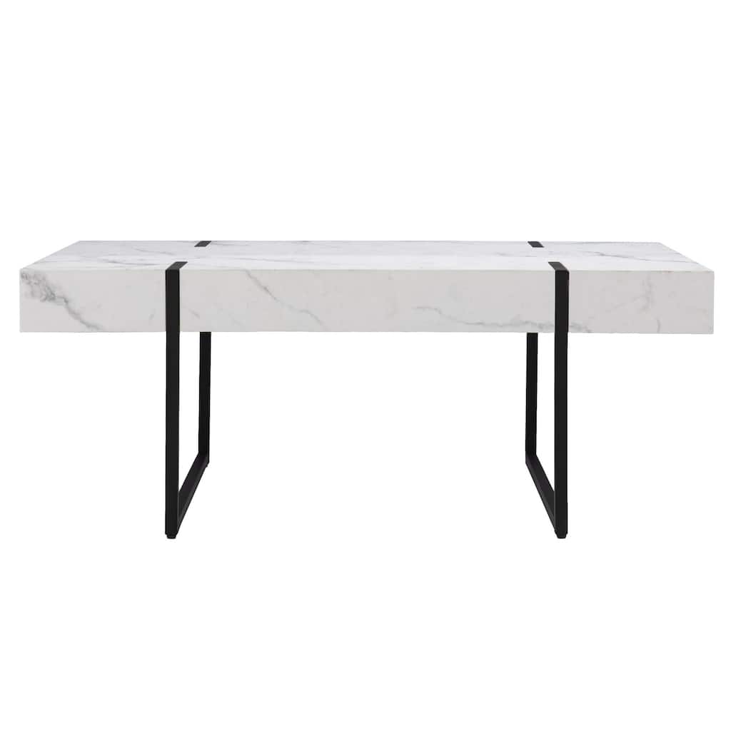Modern 43" White and Black Faux Marble Coffee Table with Metal Base - 43.25” x 23.75” x 17”