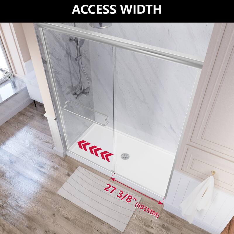 i-Homare 59'' W X 72'' H Semi-Frameless Double Sliding Shower Door with 2 Towel Bars