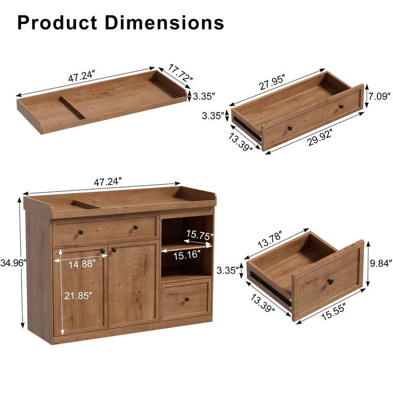 Changing Table Dresser with Drawers and Shelves