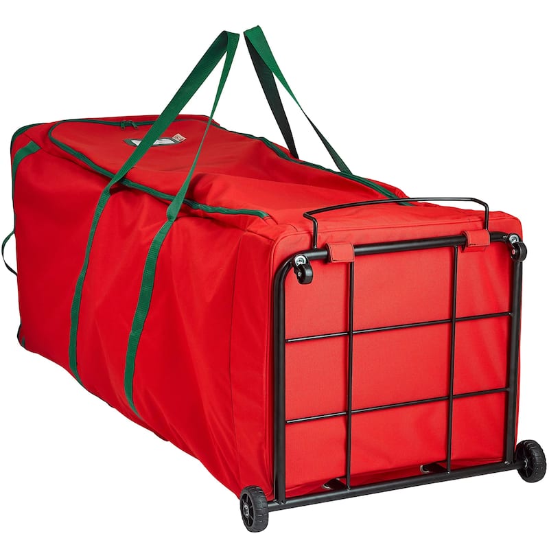 Rolling Christmas Tree Storage Bag with Wheels XXL - Fits Up to 12 Feet Artificial Tree - Red