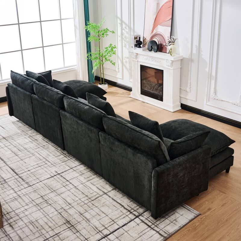 U-Shaped Modular Sectional Sofa, Comfy Deep Seat Cloud Couch with 2 Movable Ottomans, Large 4 Seat Sofa with Pillows