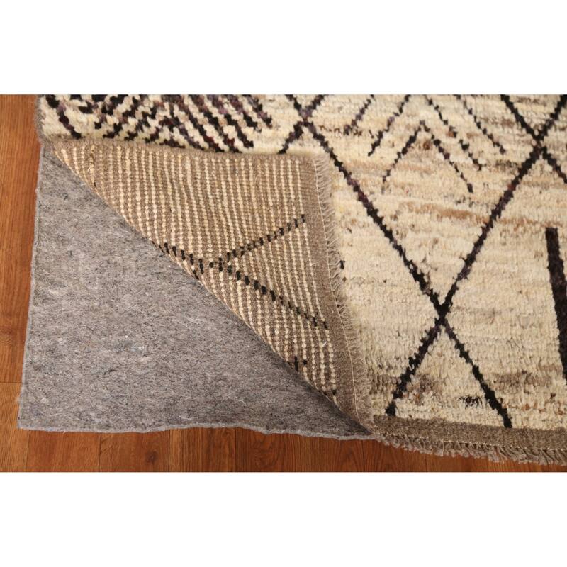 Geometric / Modern Moroccan Oriental Rug Handmade Beige Wool Carpet - 6'1" x 7'7"