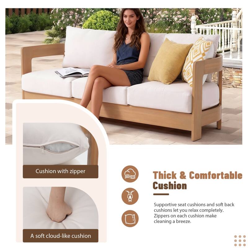 Outdoor 5-Piece Conversation Set Sofa and Swivel Chair with Coffee Table in Eucalyptus Wood