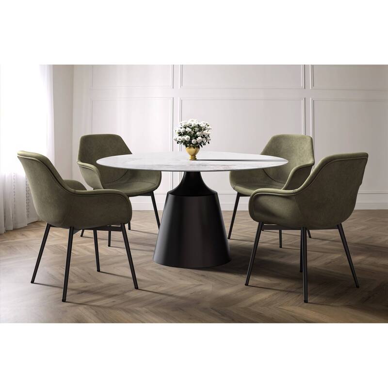 Prynn Dining Table with Round Top and Black Pedestal Base