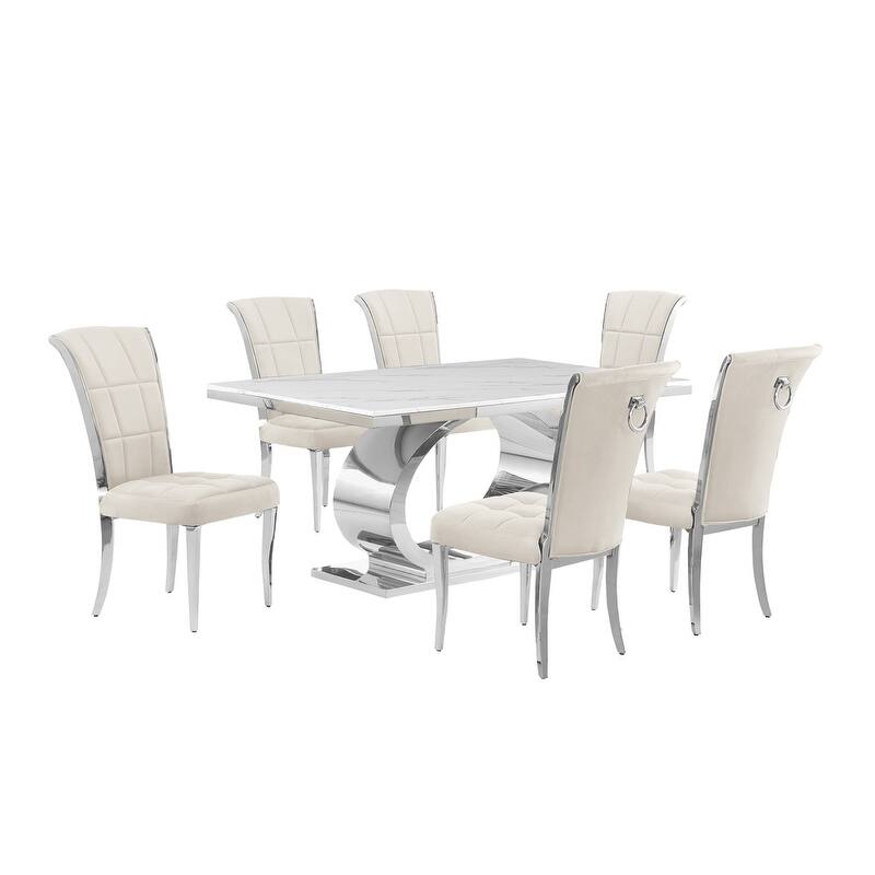 Best Quality Furniture D430/1-SC320-7 Dining Set with 68" White Marble Top