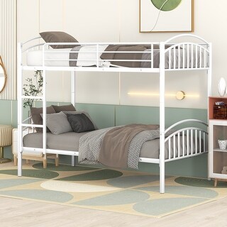 Twin Over Twin Steel Bunk Bed with Divisible Feature and Safety Guardrails