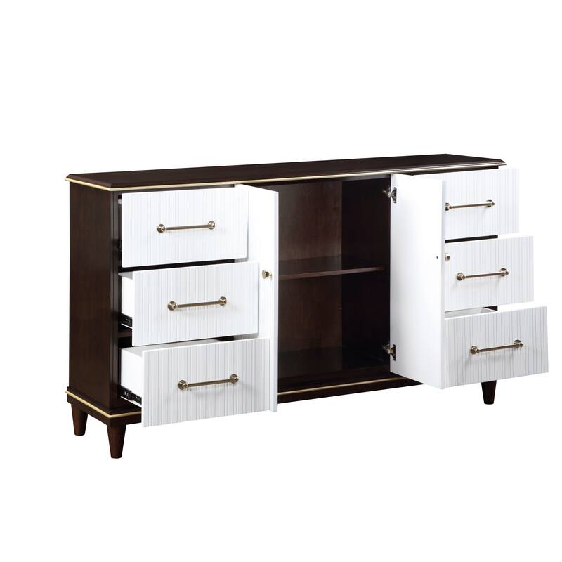 White and Cherry Finish 6pc Master Bedroom Set Bed Nightstands Dresser Mirror Chest