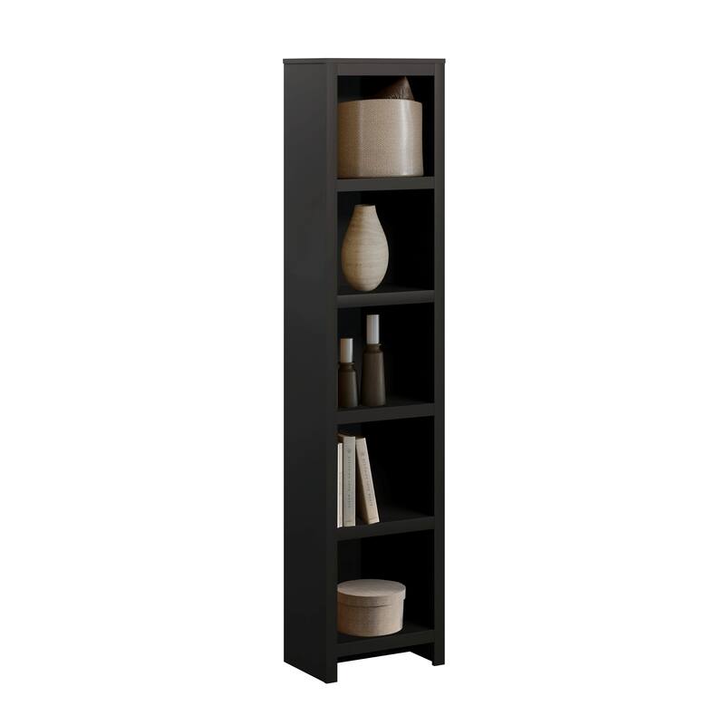 Prepac Moda 80" H 5-Tier Narrow Bookcase, Modern Storage Accent Bookshelf with 3 Adjustable Shelves for Home Office, Living Room