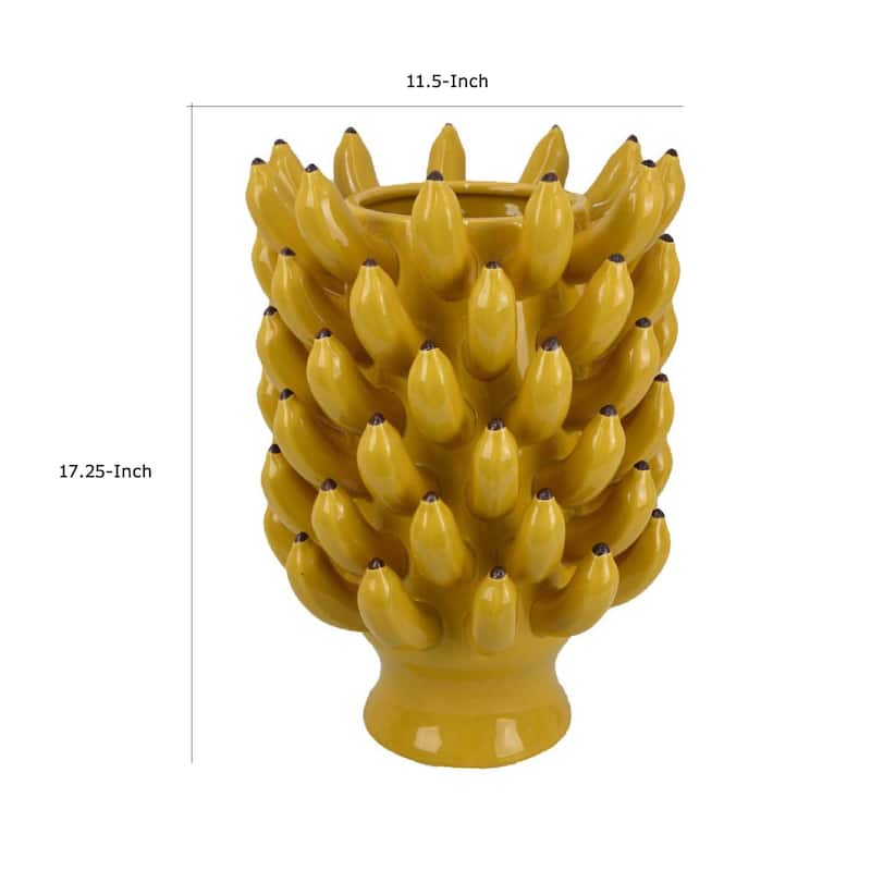 Joseph Accent Vase with Tiered Banana Accents, Yellow Ceramic 17 Inch