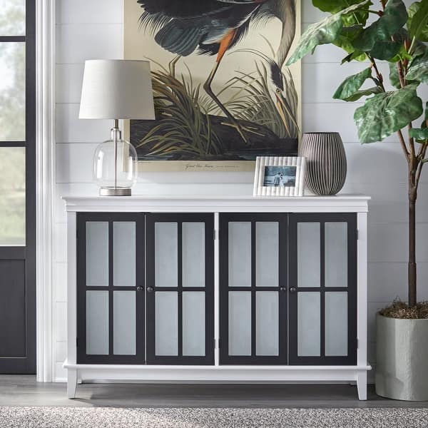 slide 2 of 12, Simple Living Hampshire Frosted Glass Farmhouse Buffet/Sideboard White/Black