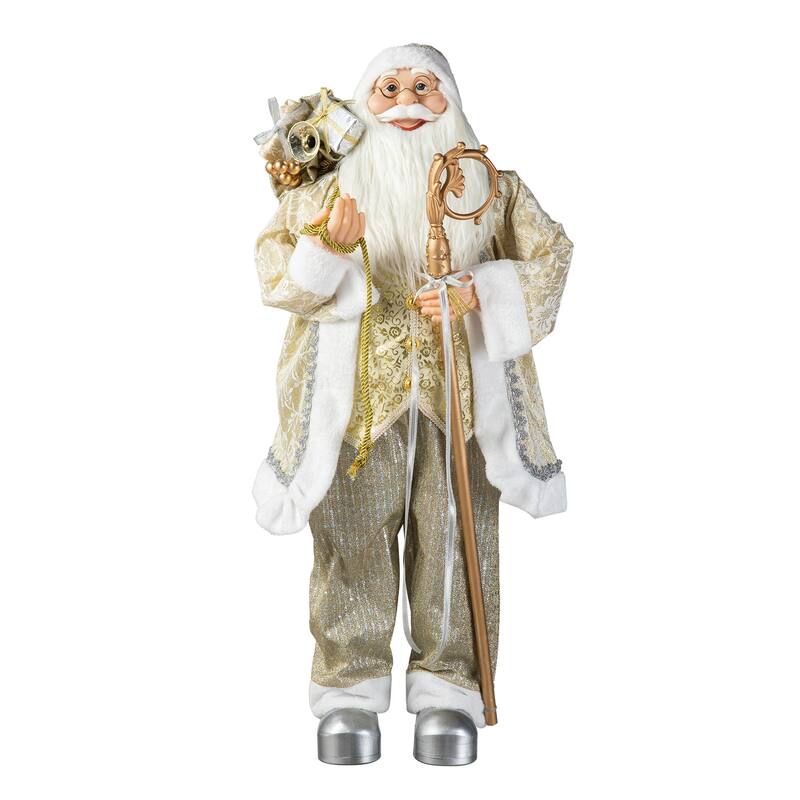 Glitzhome 35"H Oversize Faux Fur Christmas Santa Figurines