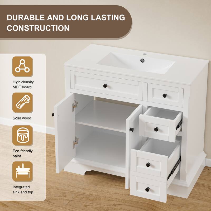 Retro Bathroom Vanity W/ Drop in Sink Combo Cabinet Set