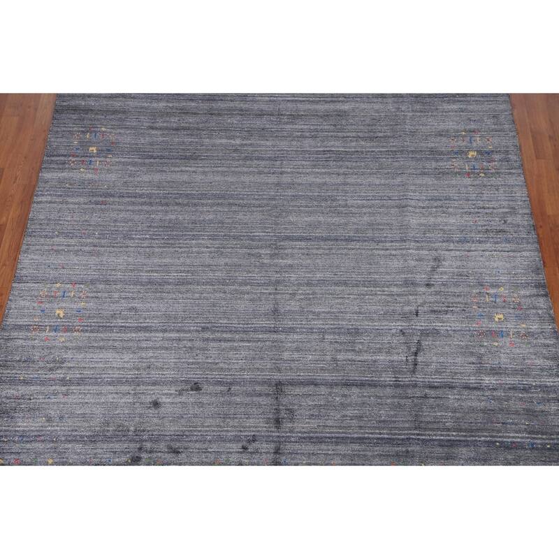 Grays & Blues Gabbeh Oriental Area Rug Handmade Silk Carpet - 7'11" x 9'9"