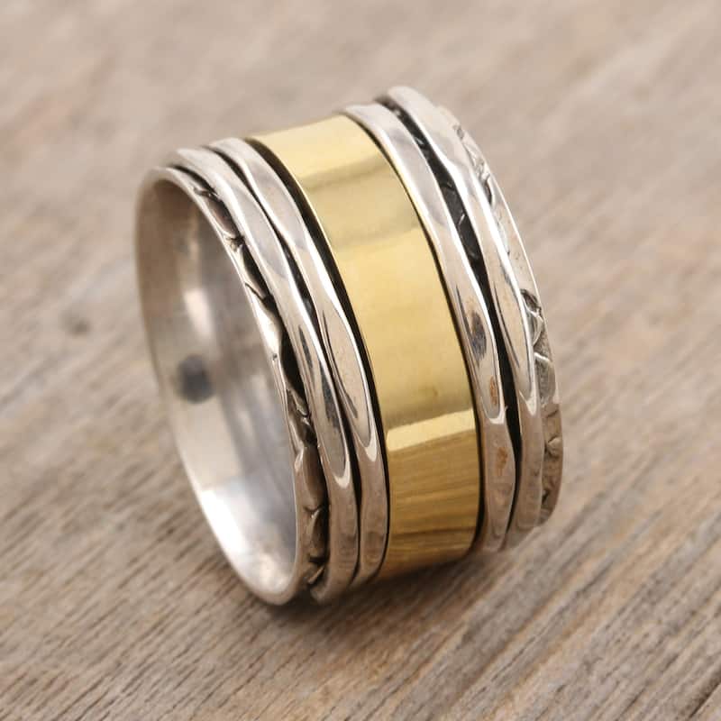 Novica Handmade Spinning Allure Multi-Metal Meditation Spinner Ring