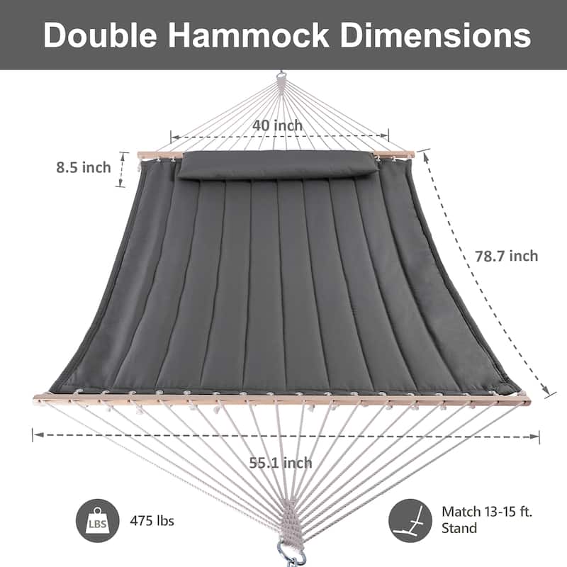 Outdoor Portable 2 Person Hammock with Spreader Bar - 78.7*55.1
