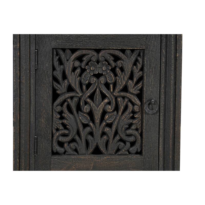 Floral Motif Solid Wood Desk with 3 Drawers and 1 Door