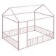 preview thumbnail 24 of 49, Metal Frame House-shape Kid Bed, Fence Toddler Floor Bed with Roof