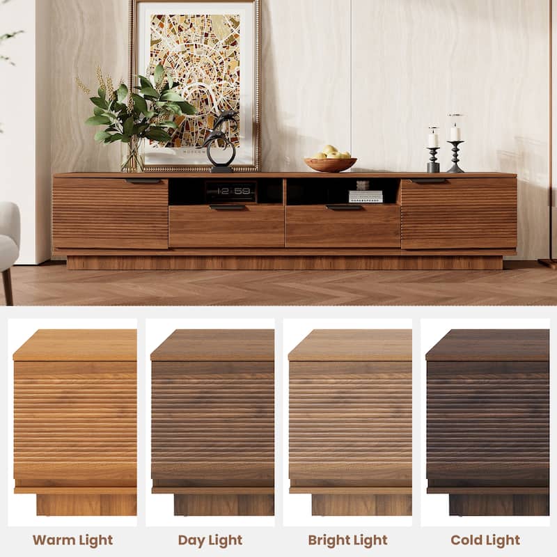 Roomfitters 78 Inch Modern TV Stand for TVs up to 85 Inch, Media Console with Deep Storage Drawer & Soft-Closing Hinges, Walnut