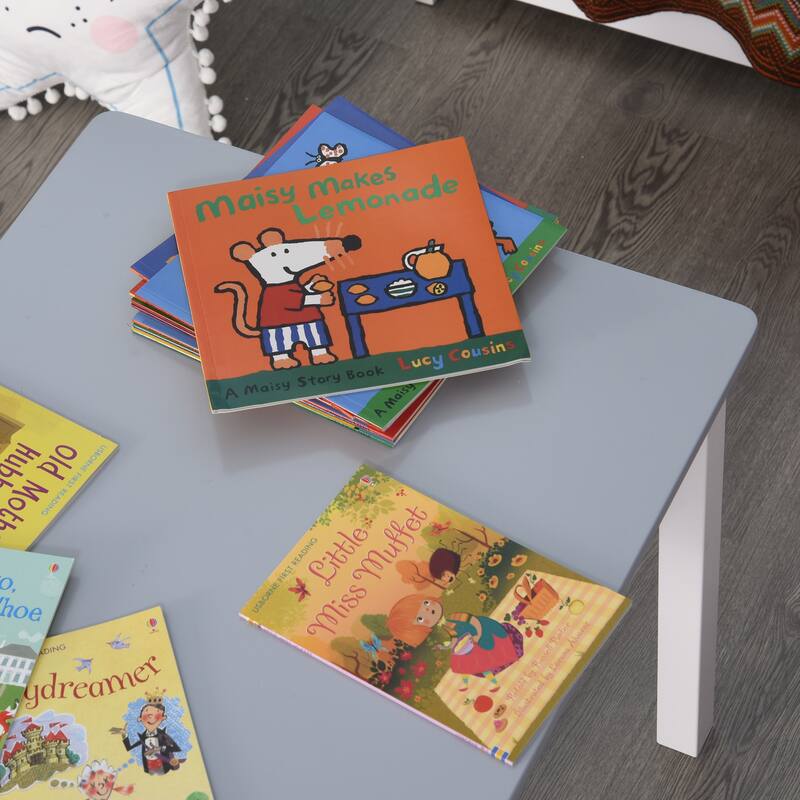 3 Piece Kids Table and Chair Set Pine Wood MDF Durable Playroom Furniture for Children Ages 3 and Up - 23.5" x 19.75" x 19"