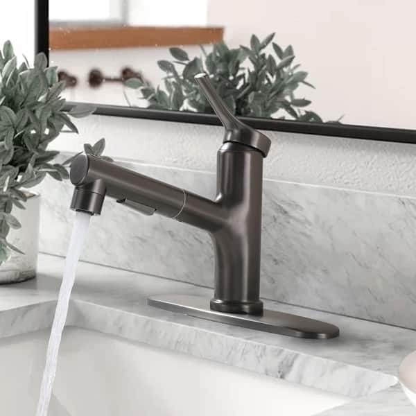 slide 2 of 29, 7.8" H Single-Handle Bathroom Sink Faucets with Pull Out Sprayer, Single Hole Vessel Faucet With Deck Plate