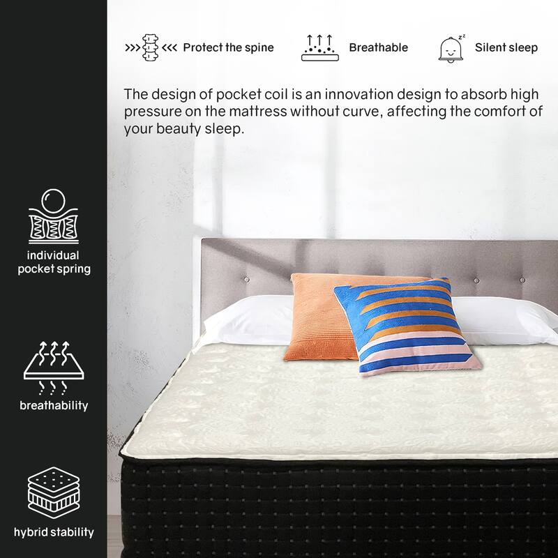14" Luxury Foam Encased Hybrid Mattress, Strong Edge Support, High Density Foam, 2" Fluffy Quilted Top, Black