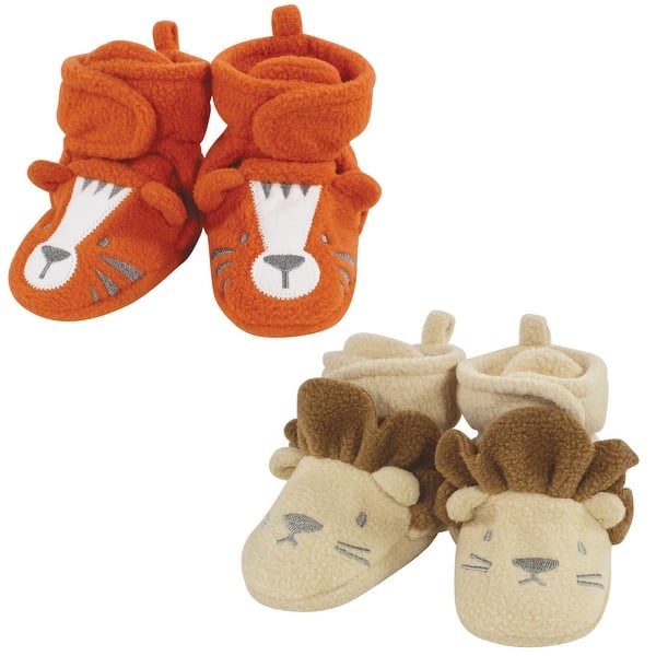 slide 1 of 1, Hudson Baby Infant Boy Cozy Fleece Booties, Lion Tiger 0-6 Months - Lion Tiger