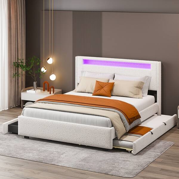slide 2 of 31, Queen Platform Bed with RGB LED, Trundle, and Storage White - Queen