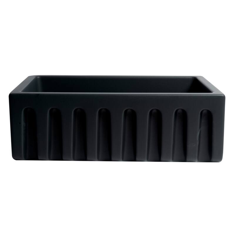 30" Black Matte Reversible Smooth / Fluted Single Bowl Fireclay Farm Sink
