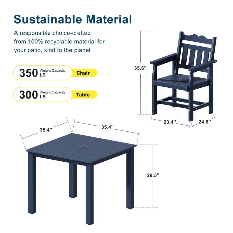 HIPS Outdoor Dining Set, Ergonomic Patio Chairs and Table(Set of 5)