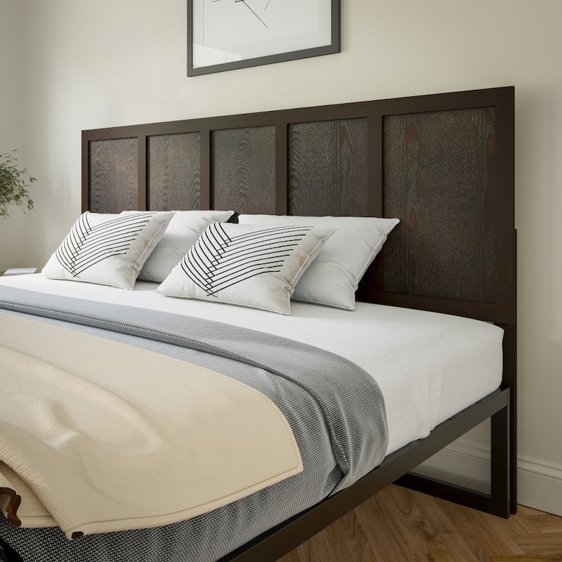 Contemporary Paneled Wooden Headboard Only - Dark Brown - King
