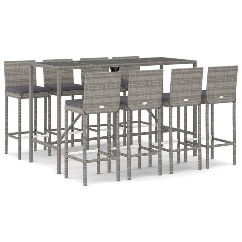 vidaXL 5 Piece Patio Bar Set with Cushions Black Poly Rattan - 15.7" x 17.3" x 42.5"