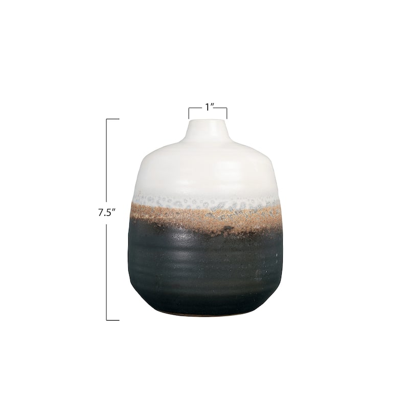 Black & White Ceramic Vase with Brown Reactive Glaze Accent