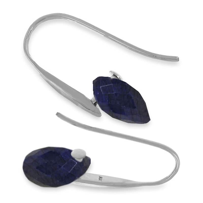 14K Solid Gold Fish Hook Earrings w/ Dangling Briolette Sapphires