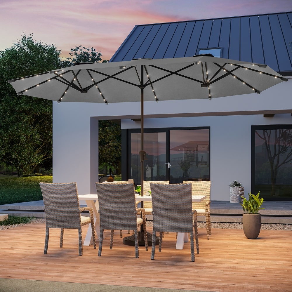 BONOSUKI 13 x 7.2ft Solar-Powered LED Double-Sided Patio Umbrella with Large Canopy Outdoor Table Umbrella for Garden, Navy Blue