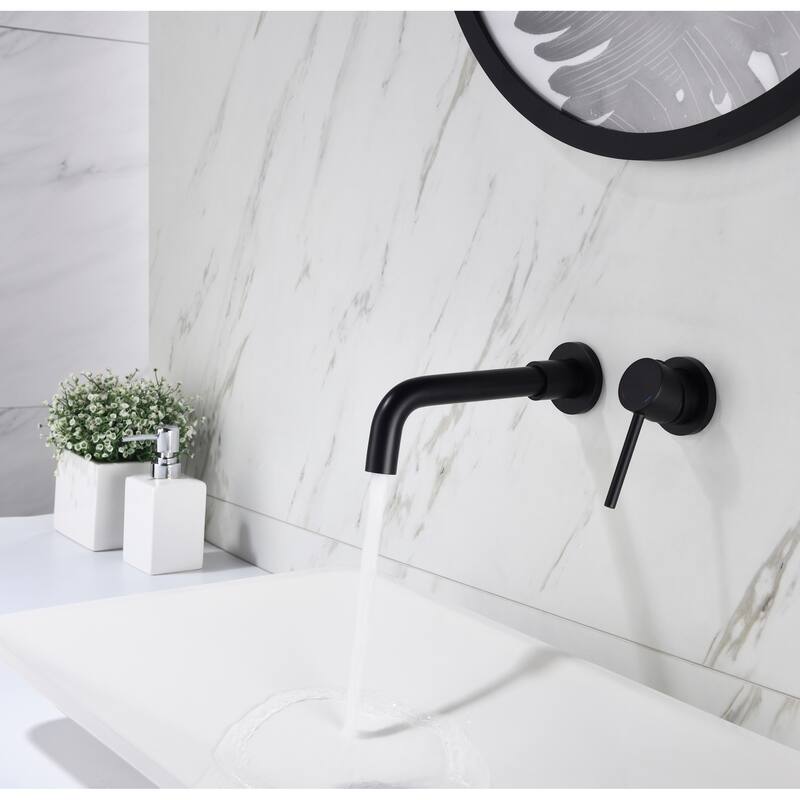 Wall Mounted Bathroom Sink Single Handle Faucet with Pop Up Drain, Silent Splash Proof, No Overflow, Easy Clean