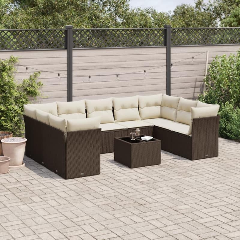 vidaXL Garden Sofa Set Brown, Cream White - 21.7 x 21.7 x 14.6