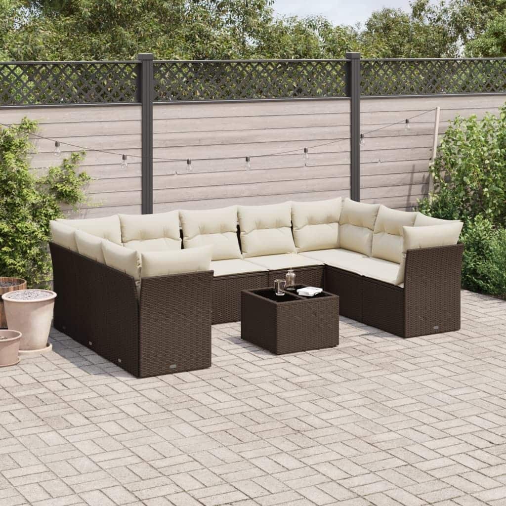 vidaXL Garden Sofa Set Brown, Cream White - 21.7 x 21.7 x 14.6