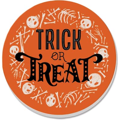 Trick or Treat 4 Pack Absorbent Stone Coaster with Protective Cork Backing Made in The USA 4" Round, Easily Wipes Clean - multi