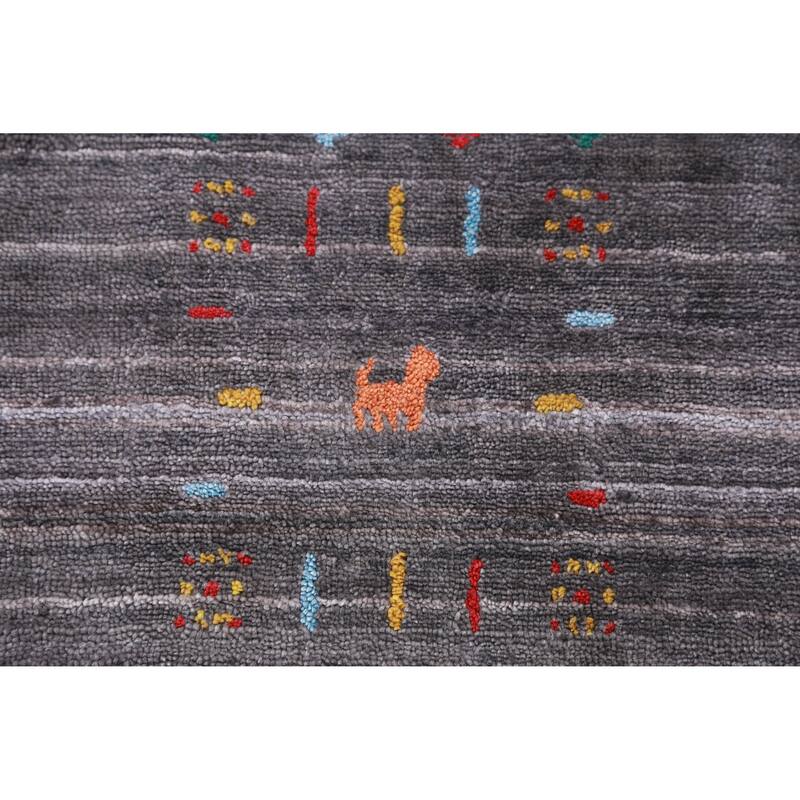 Hand Knotted Oriental 100% Wool Carpet Tribal Tribal Greys & Charcoal Gabbeh Area Rug - 10' 0'' X 7' 10''