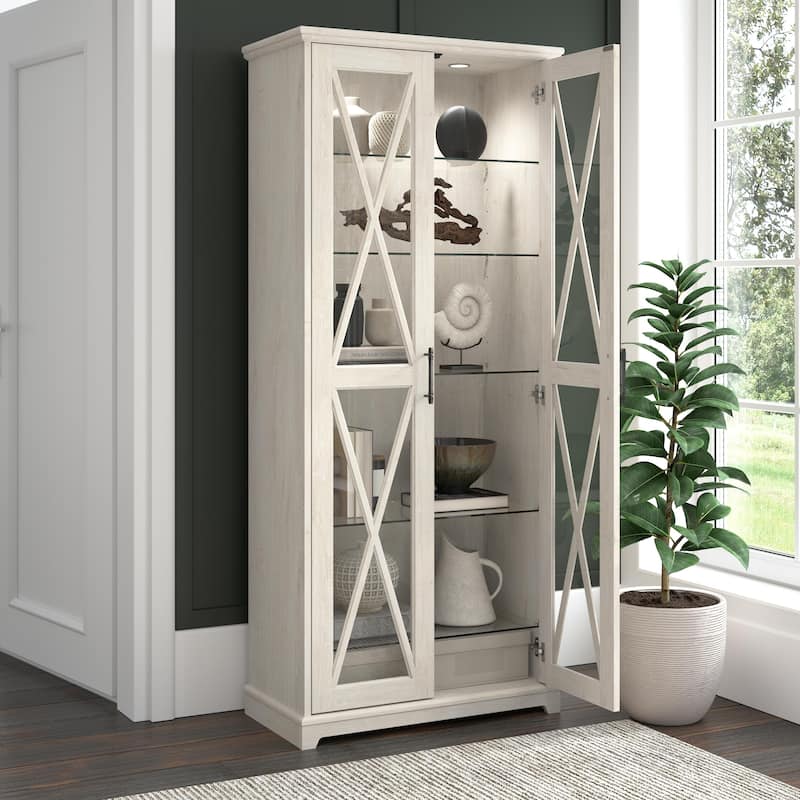Lennox Curio Cabinet with Glass Doors and Shelves by Bush Furniture