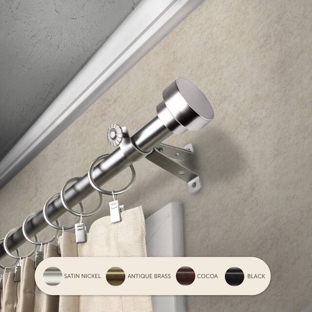 InStyleDesign Bowler Adjustable Curtain Rod - 48 to 84 inches - Satin Nickel