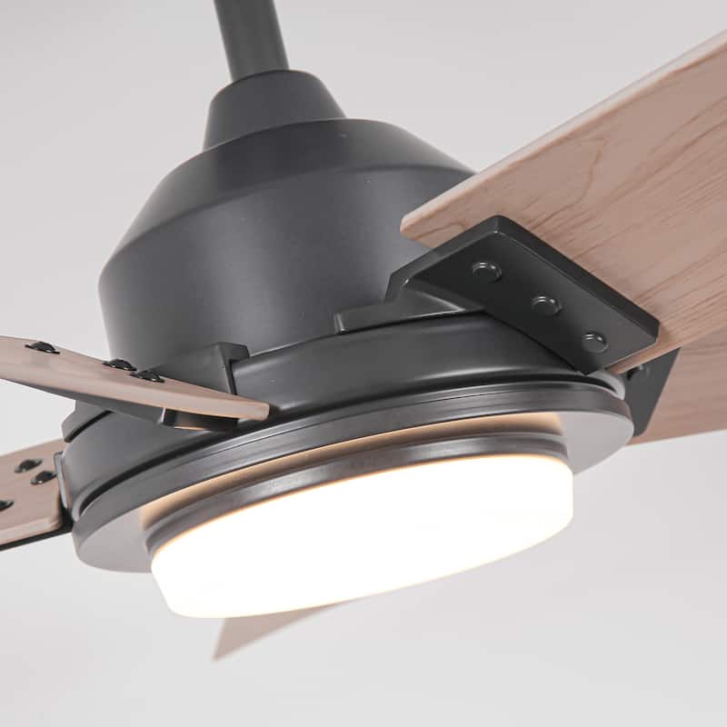52" Modern Black Ceiling Fan with Dimmable LED Light and Remote