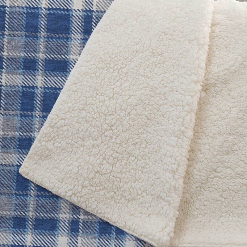 Premium Machine Washable Plaid Sherpa Throw Blanket