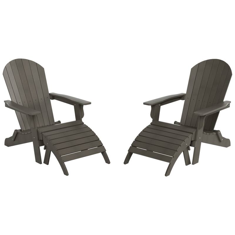 Vineyard HIPS Outdoor Folding Eco-Friendly All Weather Seashell Adirondack Chairs with Ottomans (4-Piece Set)