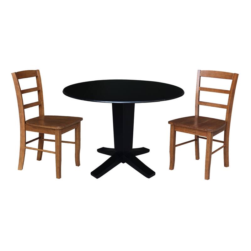 42 in Round Drop Leaf Pedestal Table with Dining Chairs in Black/Distressed Oak - 3-Piece