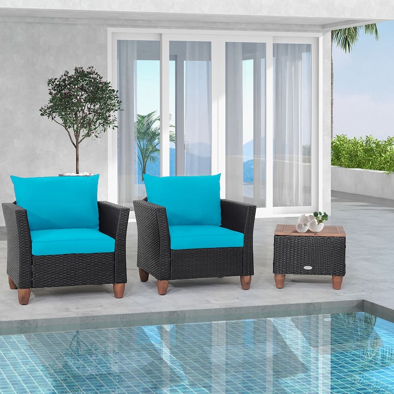 Gymax 3PCS Patio Rattan Conversation Set Outdoor Furniture Set w/