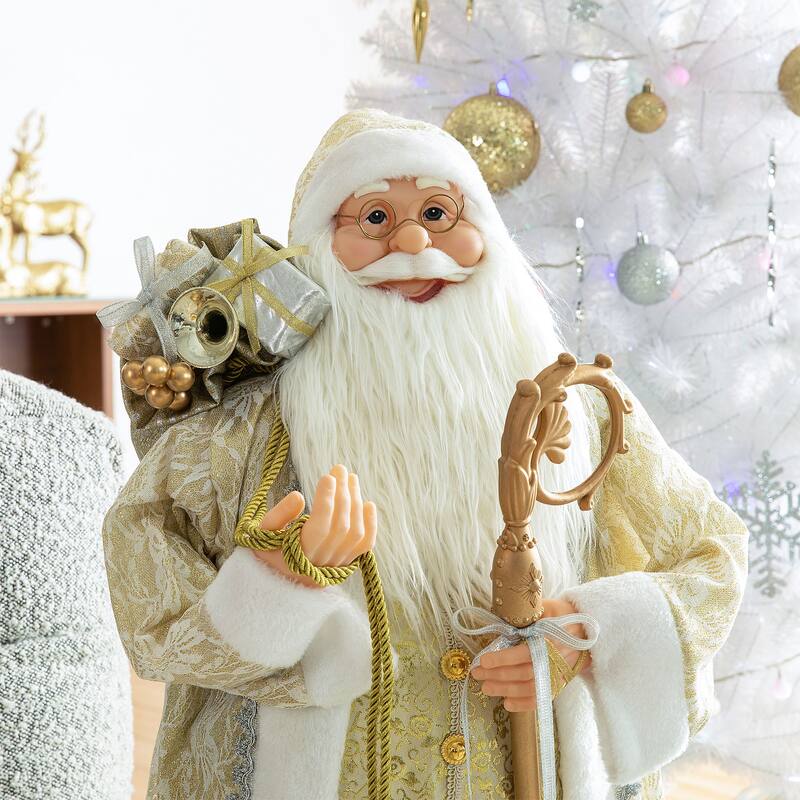Glitzhome 35"H Oversize Faux Fur Christmas Santa Figurines